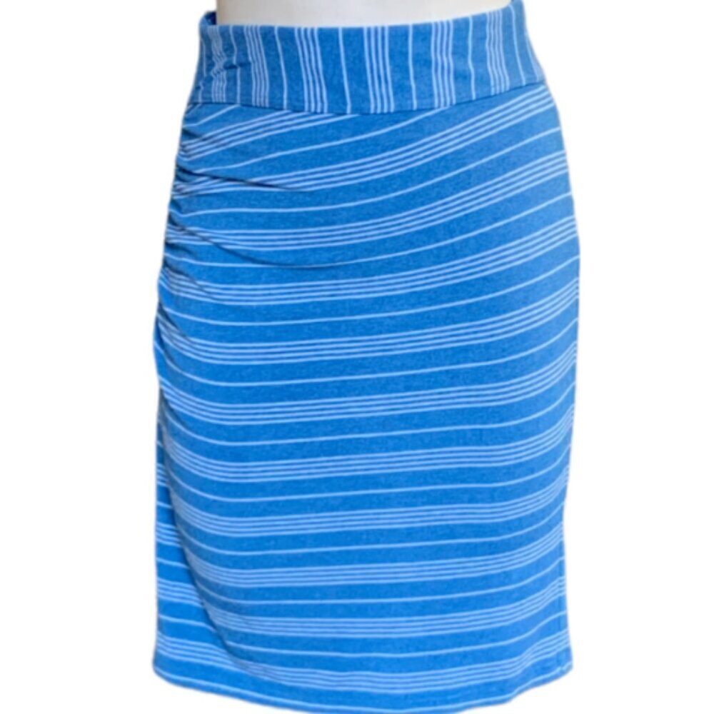 Athleta Striped Stretch‎ Knit Ruched Pencil Skirt XS Blue & White #60S